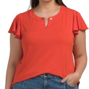 Tahari plus flutter sleeve top